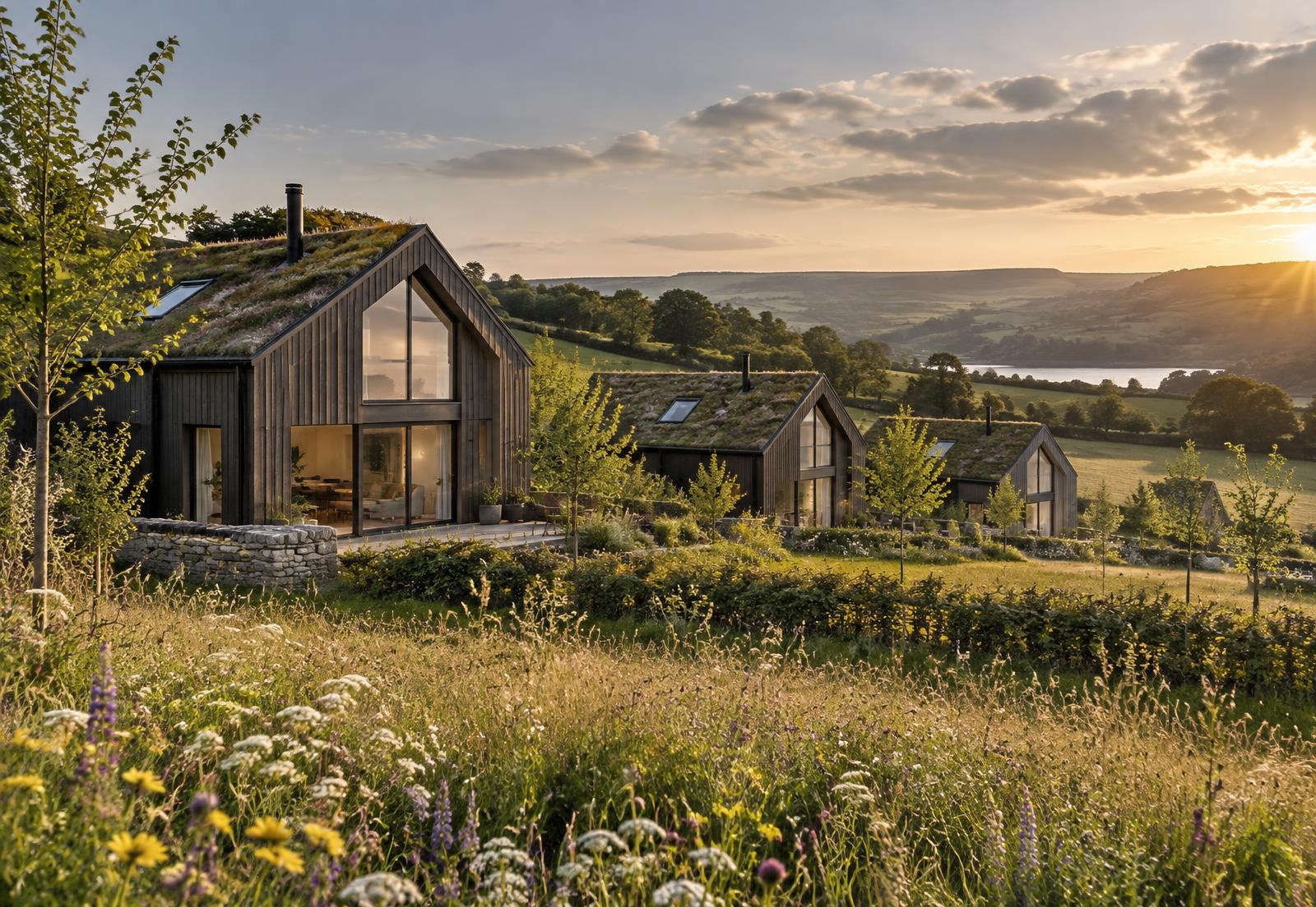 Rural homes set within native meadow planting